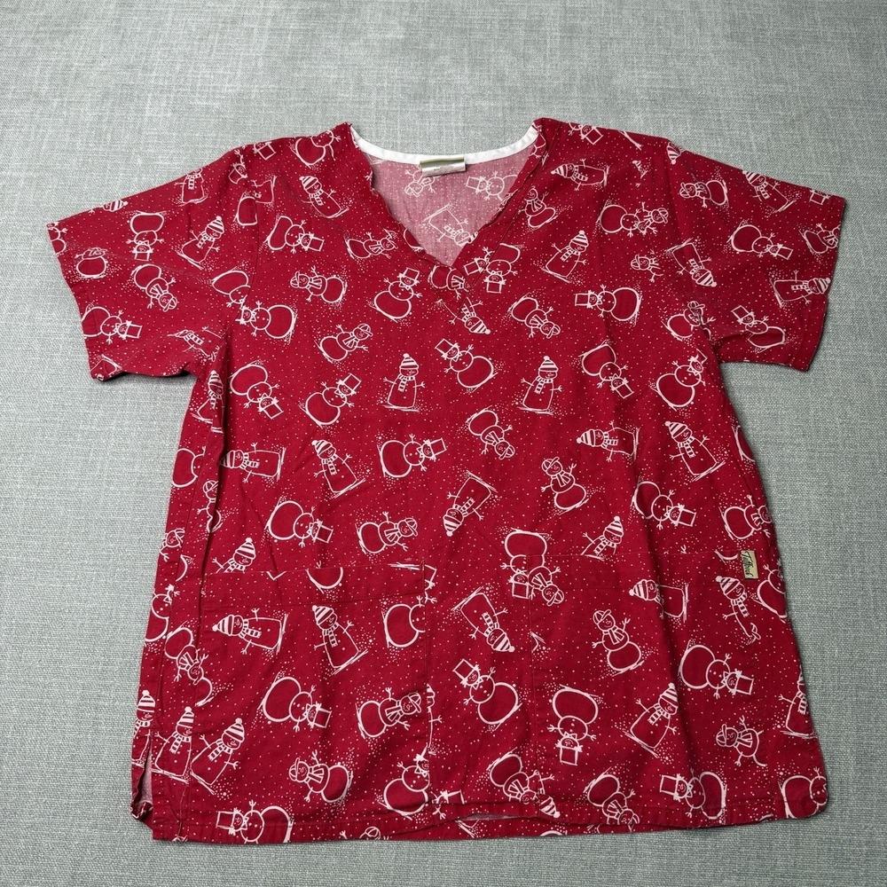 Tafford Christmas Snowman V Neck Medical Scrub Top Women Sz Medium